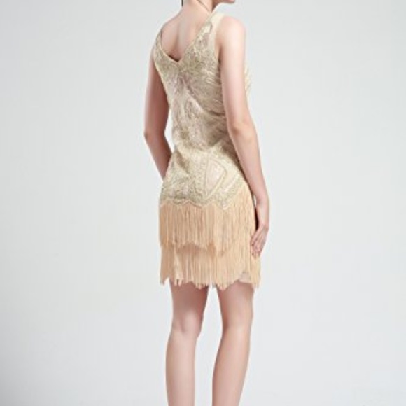 Women's Flapper Dresses 1920s V Neck Beaded Fringe - Picture 5 of 7